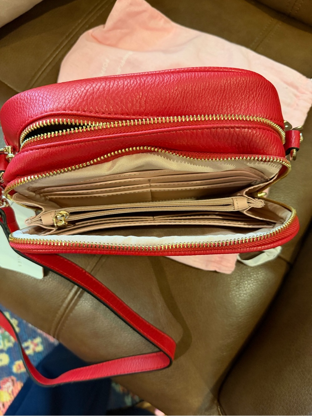Poppy & Peonies Red Leather Crossbody with Gold Accents - Picture 2 of 5